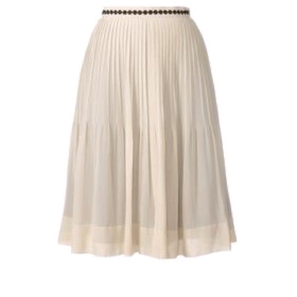 Pleated Cream Midi Skirt